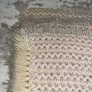 Beige crochet Fringe Throw Blanket